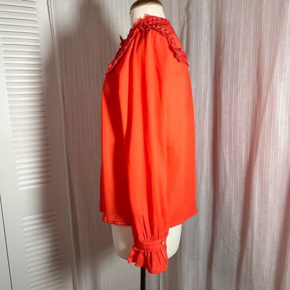 The Moon | Women’s | Blouse | L | Rich Coral Pearl Lace Button Down Top - Picture 3 of 5